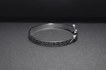 vkngjewelry Bracelet Handcrafted Ravens and Elder Futhark runes Arm Ring