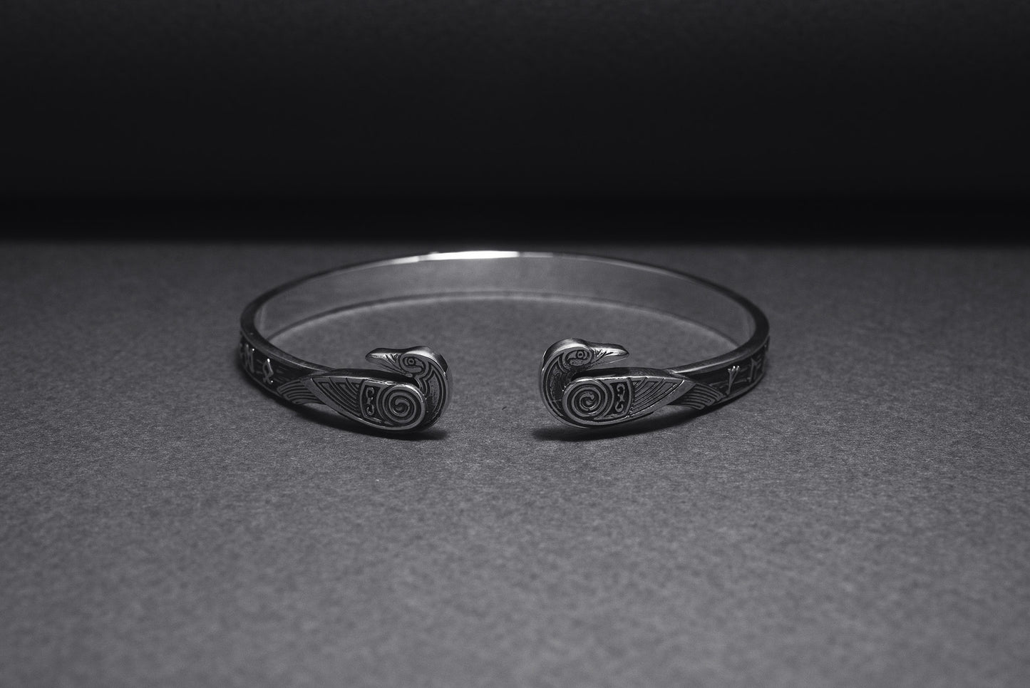 vkngjewelry Bracelet Handcrafted Ravens and Elder Futhark runes Arm Ring