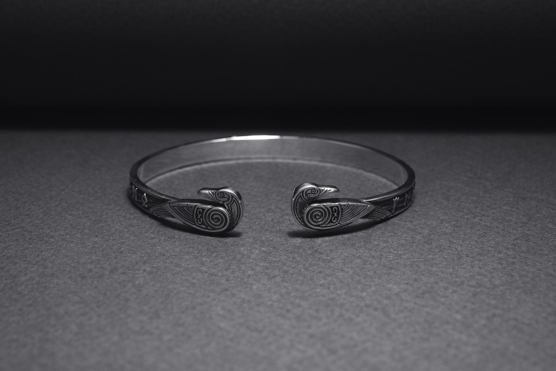 vkngjewelry Bracelet Handcrafted Ravens and Elder Futhark runes Arm Ring