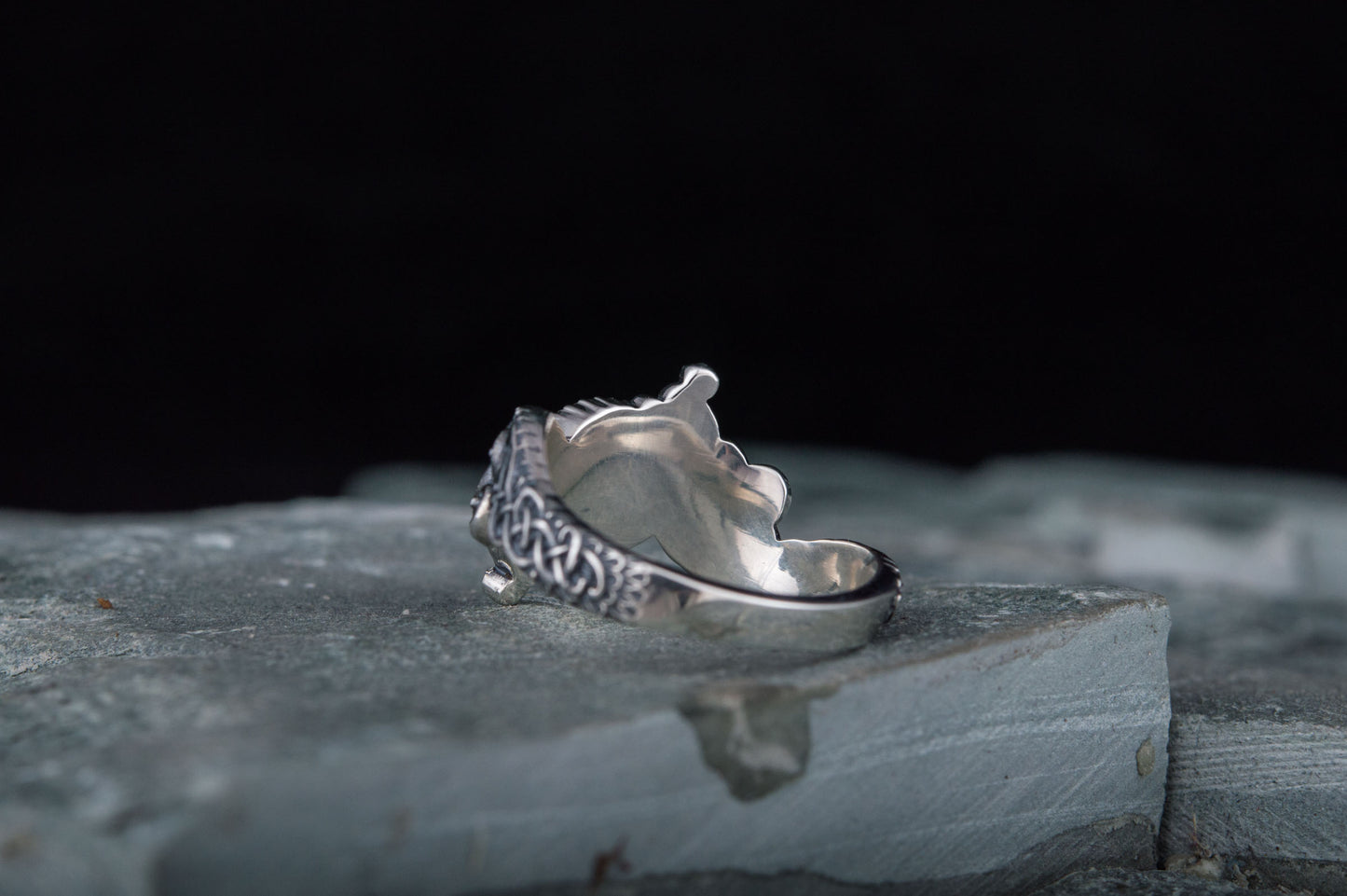 vkngjewelry Ring Handcrafted Ring With Helm Of Awe Symbol And Wolf Ornament Sterling Silver Viking Jewelry