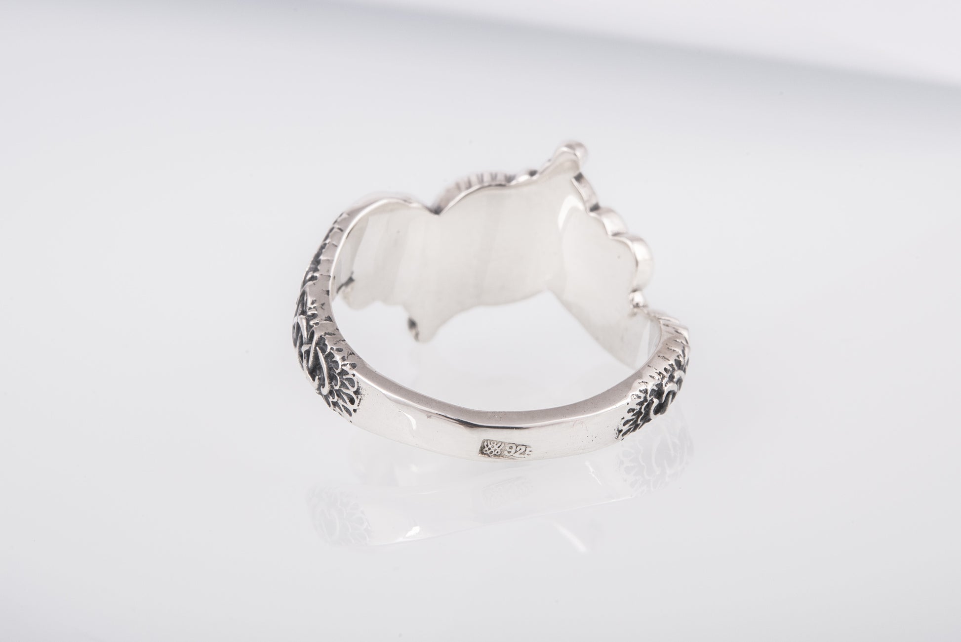 vkngjewelry Ring Handcrafted Ring With Helm Of Awe Symbol And Wolf Ornament Sterling Silver Viking Jewelry