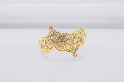 vkngjewelry Ring Handcrafted Ring With Helm Of Awe Symbol And Wolf Ornament Sterling Silver Viking Jewelry