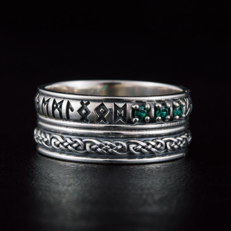 vkngjewelry Bagues Handcrafted Runes Symbol Ornament Ring with CZ Sterling Silver Viking Jewelry