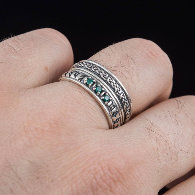 vkngjewelry Bagues Handcrafted Runes Symbol Ornament Ring with CZ Sterling Silver Viking Jewelry