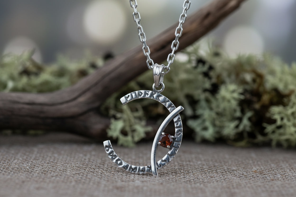 vkngjewelry Pendant Rune Moon Silver Pendant Handmade Viking Crescent