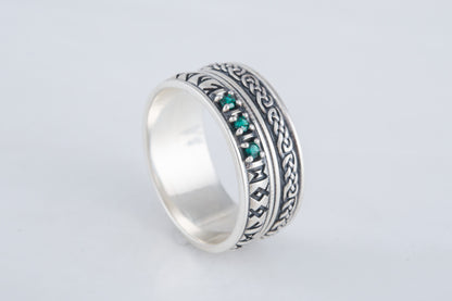 vkngjewelry Ring Handcrafted Runes Symbol Ornament Ring with CZ Sterling Silver Viking Jewelry