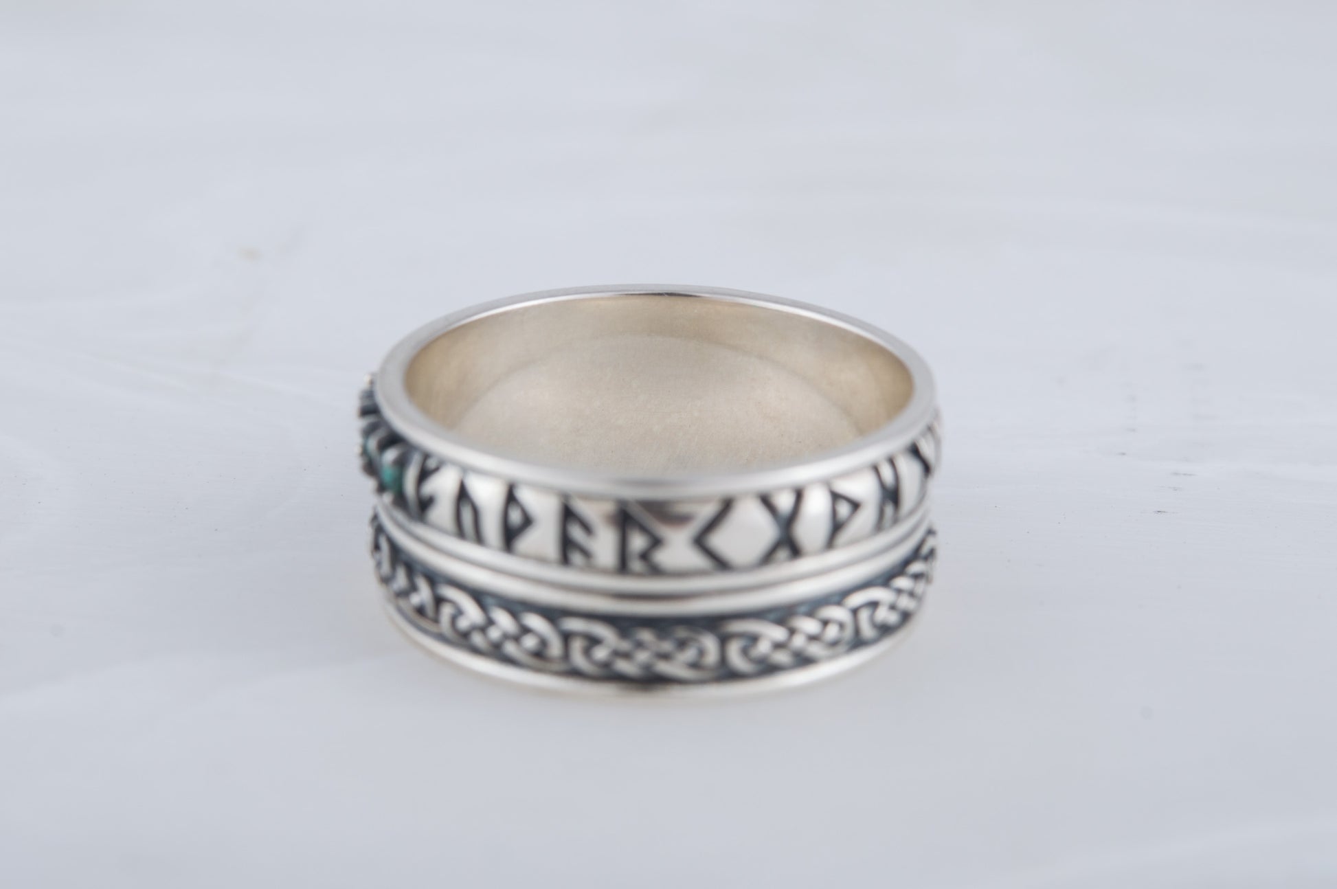 vkngjewelry Ring Handcrafted Runes Symbol Ornament Ring with CZ Sterling Silver Viking Jewelry