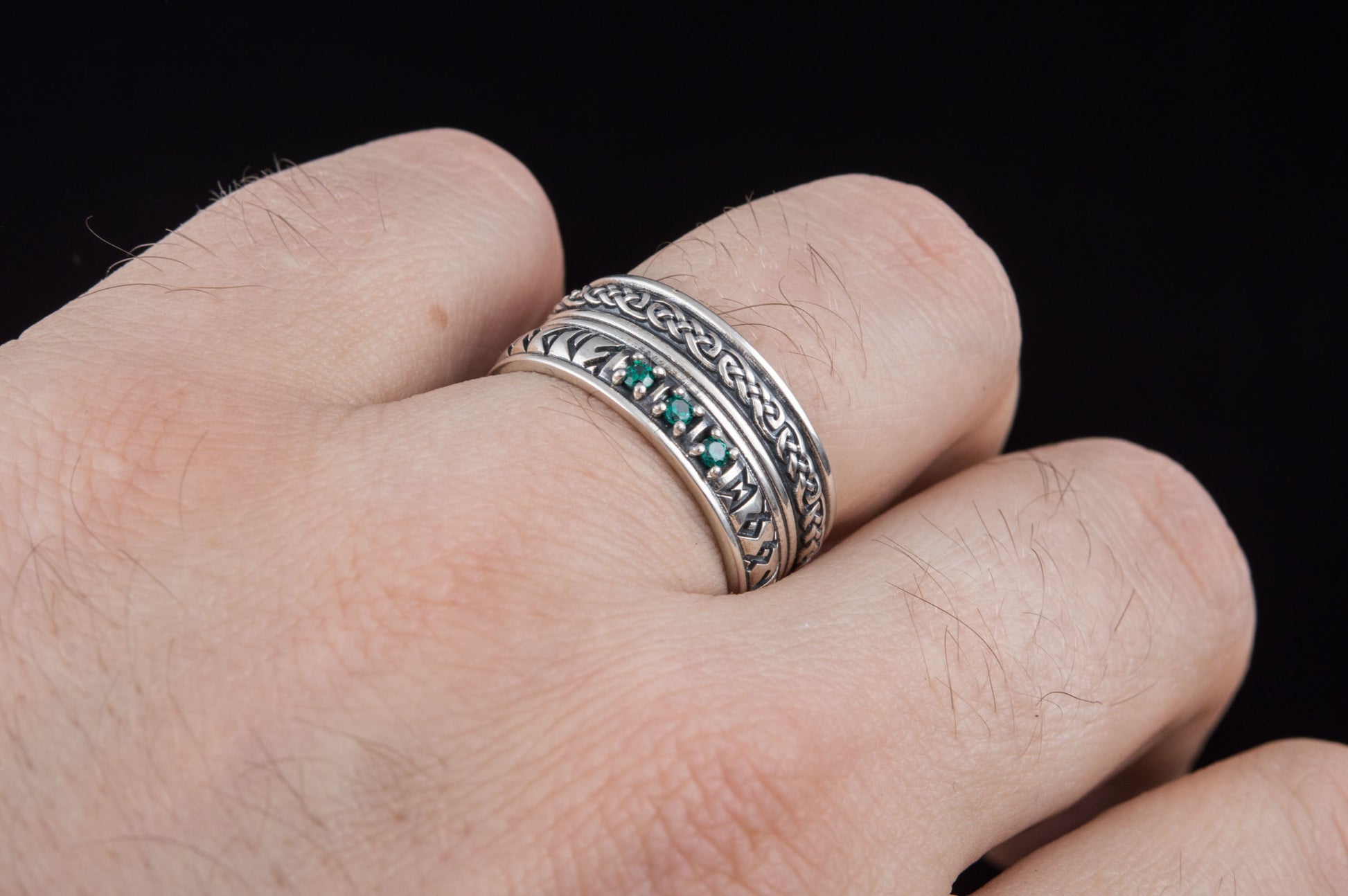 vkngjewelry Ring Handcrafted Runes Symbol Ornament Ring with CZ Sterling Silver Viking Jewelry