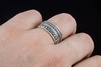 vkngjewelry Ring Handcrafted Runes Symbol Ornament Ring with CZ Sterling Silver Viking Jewelry