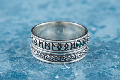 vkngjewelry Ring Handcrafted Runes Symbol Ornament Ring with CZ Sterling Silver Viking Jewelry