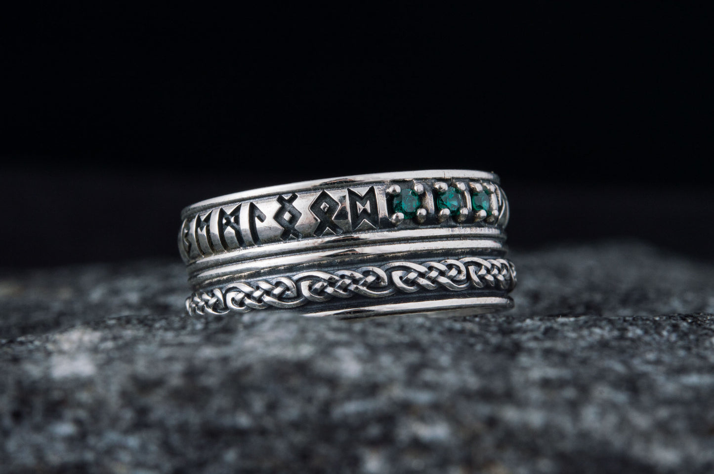 vkngjewelry Ring Handcrafted Runes Symbol Ornament Ring with CZ Sterling Silver Viking Jewelry