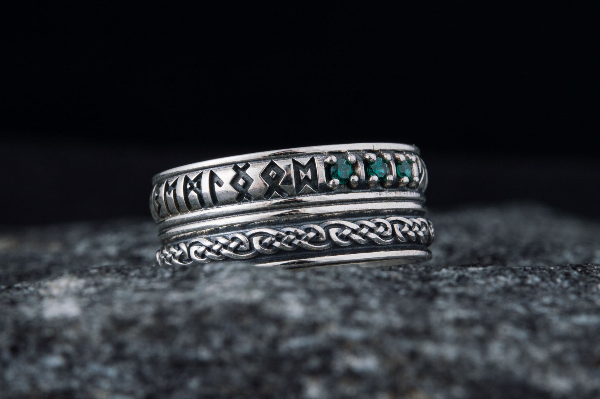 vkngjewelry Ring Handcrafted Runes Symbol Ornament Ring with CZ Sterling Silver Viking Jewelry
