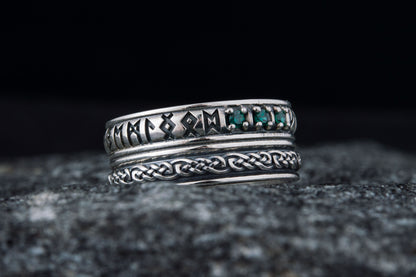 vkngjewelry Ring Handcrafted Runes Symbol Ornament Ring with CZ Sterling Silver Viking Jewelry