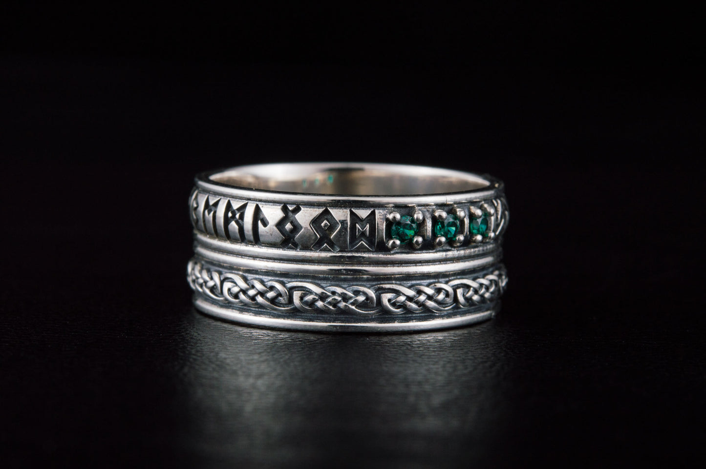 vkngjewelry Ring Handcrafted Runes Symbol Ornament Ring with CZ Sterling Silver Viking Jewelry
