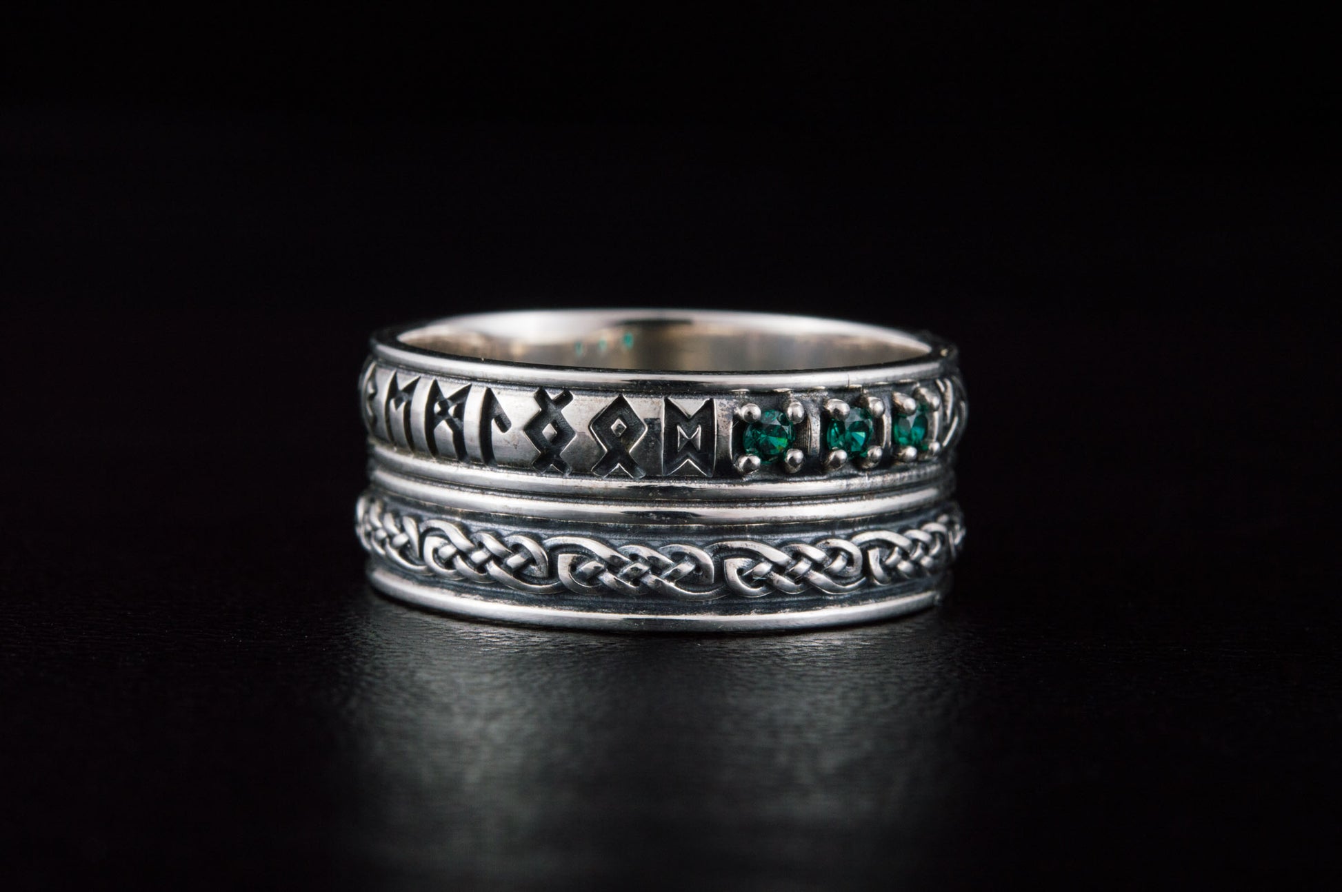 vkngjewelry Ring Handcrafted Runes Symbol Ornament Ring with CZ Sterling Silver Viking Jewelry