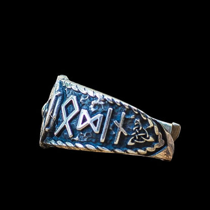 vkngjewelry Bagues Handcrafted Viking Shield With HAIL ODIN Runes Sterling Silver Ring