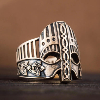 vkngjewelry Bagues Handcrafted Viking Helmet with Norse Ornament  Unique Ring