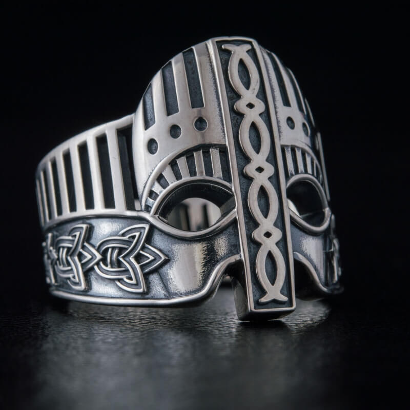 vkngjewelry Bagues Handcrafted Viking Helmet with Norse Ornament  Unique Ring