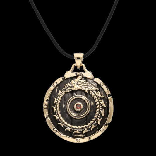 vkngjewelry Pendant Shield Ouroboros Symbol Gem Bronze Pendant