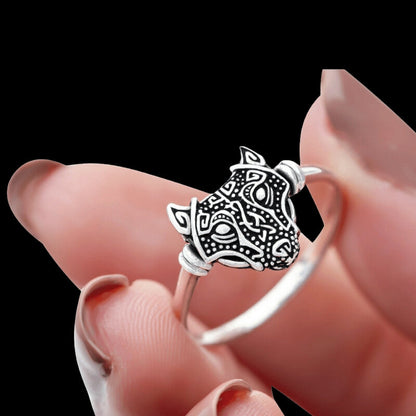 vkngjewelry Bagues Shieldmaiden Wolf Head Silver Sterling Ring