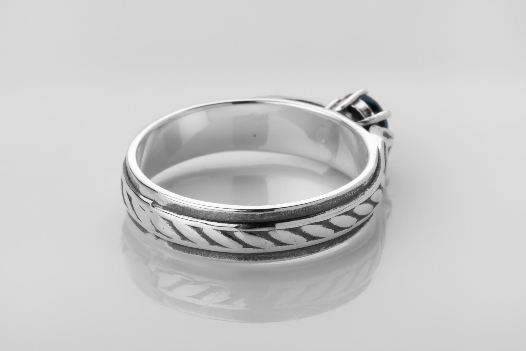 vkngjewelry Rings Silver Celtic Wedding Ring with Blue Topaz