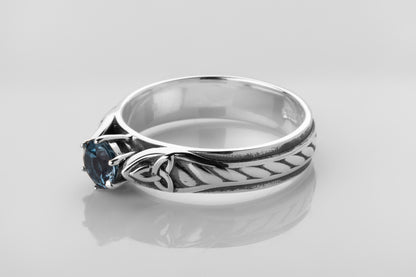 vkngjewelry Rings Silver Celtic Wedding Ring with Blue Topaz