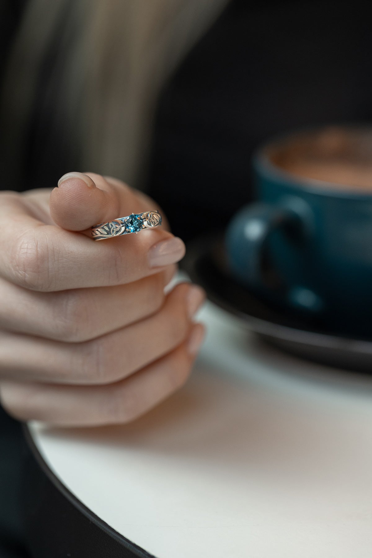 vkngjewelry Rings Silver Celtic Wedding Ring with Blue Topaz