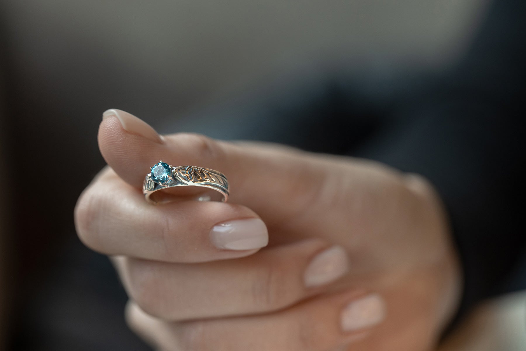 vkngjewelry Rings Silver Celtic Wedding Ring with Blue Topaz