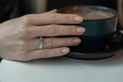 vkngjewelry Rings Silver Celtic Wedding Ring with Blue Topaz