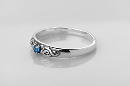 vkngjewelry Rings Silver Celtic Wedding Ring with Topaz, Handcrafted Norse Band
