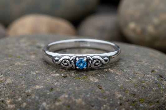 vkngjewelry Rings Silver Celtic Wedding Ring with Topaz, Handcrafted Norse Band