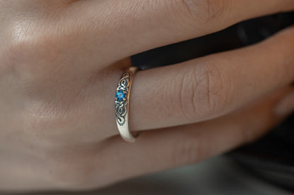 vkngjewelry Rings Silver Celtic Wedding Ring with Topaz, Handcrafted Norse Band