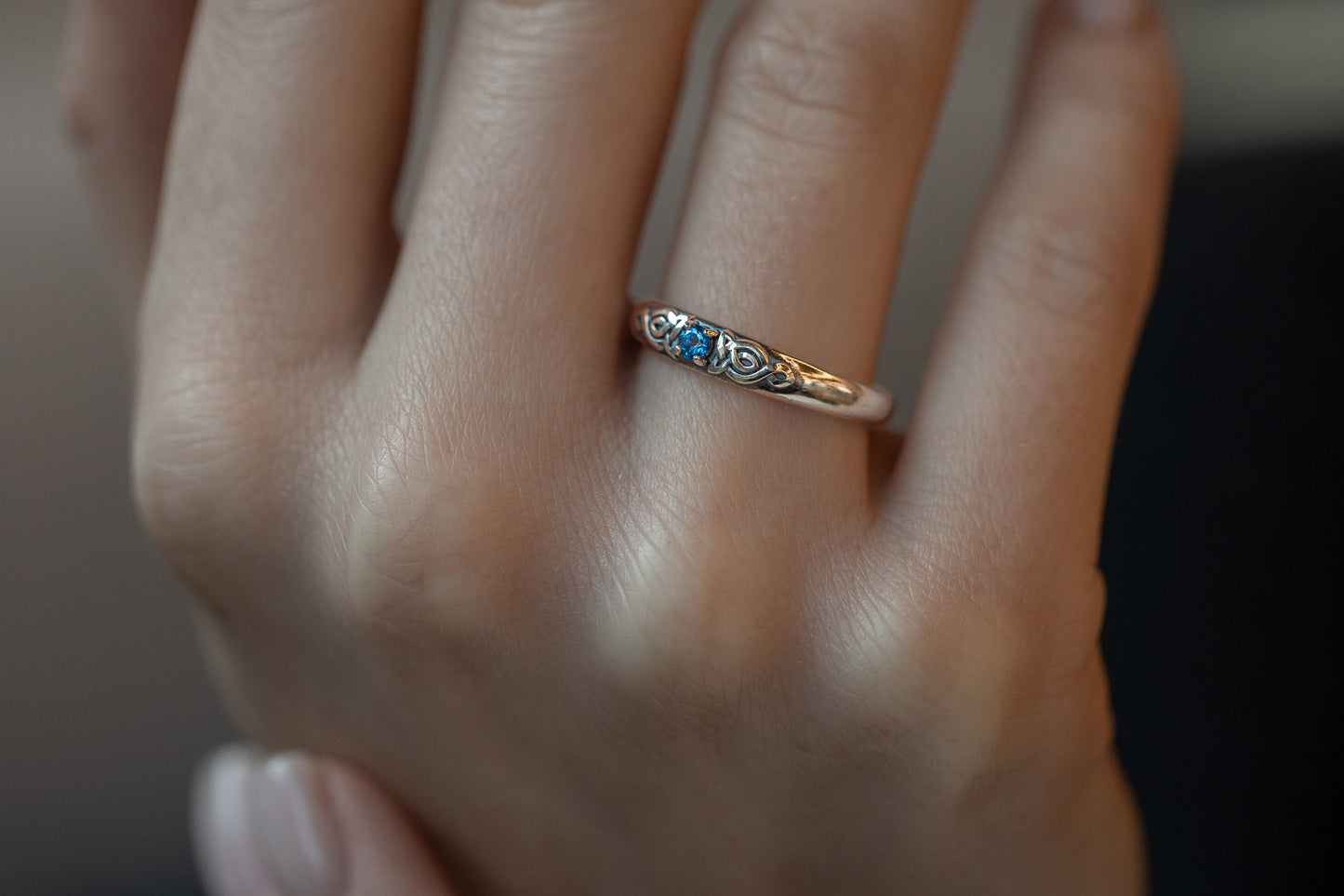 vkngjewelry Rings Silver Celtic Wedding Ring with Topaz, Handcrafted Norse Band