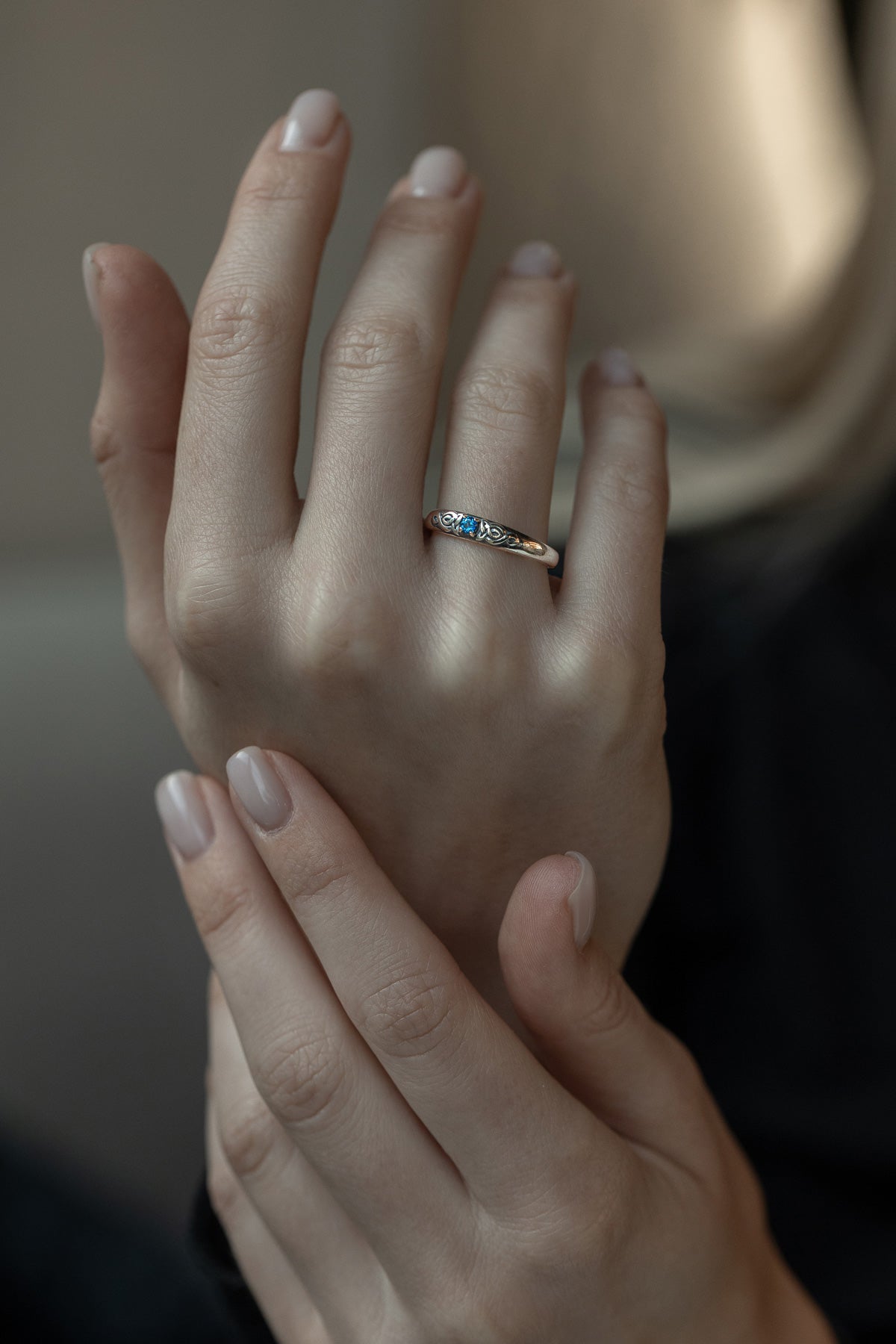 vkngjewelry Rings Silver Celtic Wedding Ring with Topaz, Handcrafted Norse Band