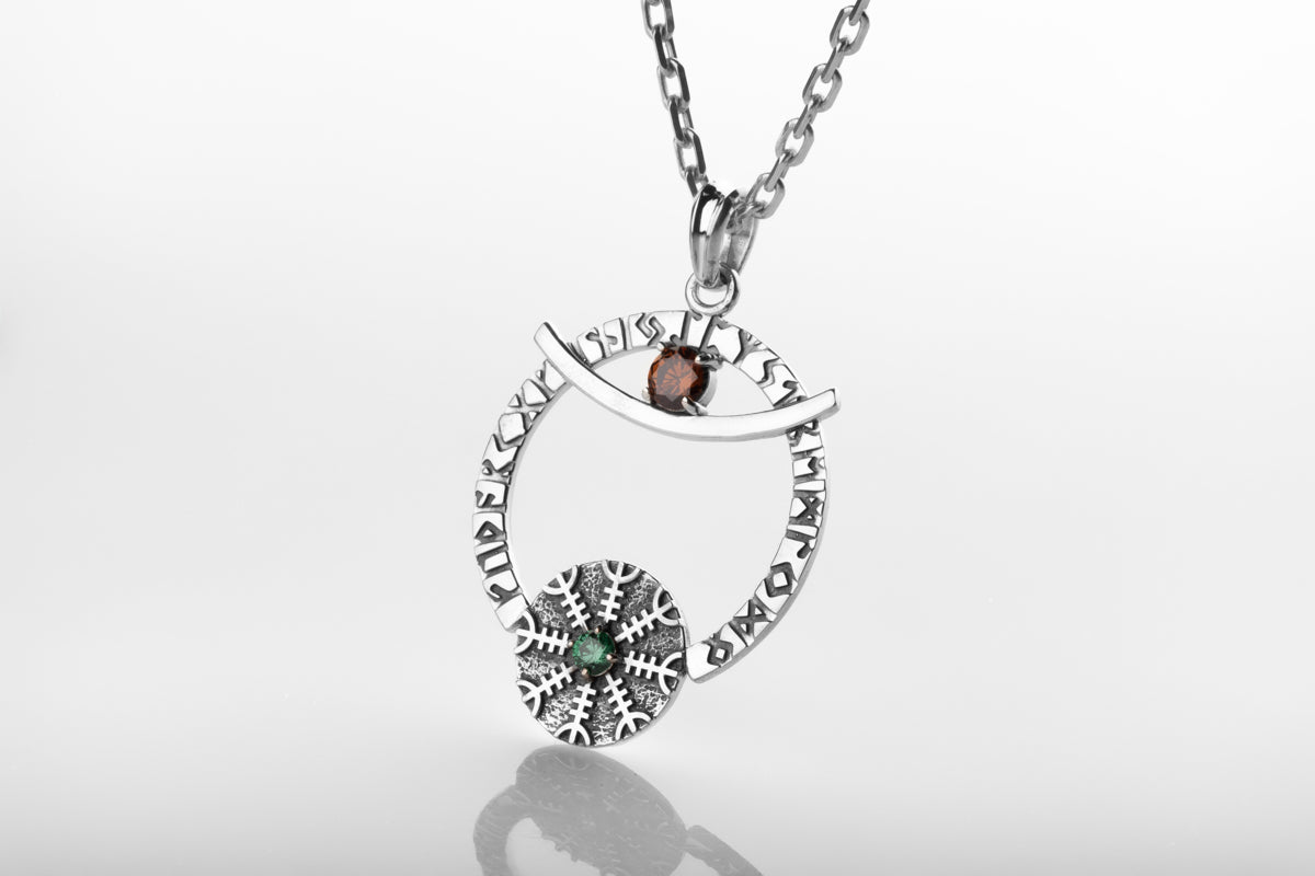 vkngjewelry Pendant Silver Crescent Amulet with Aegishjalmur