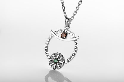vkngjewelry Pendant Silver Crescent Amulet with Aegishjalmur
