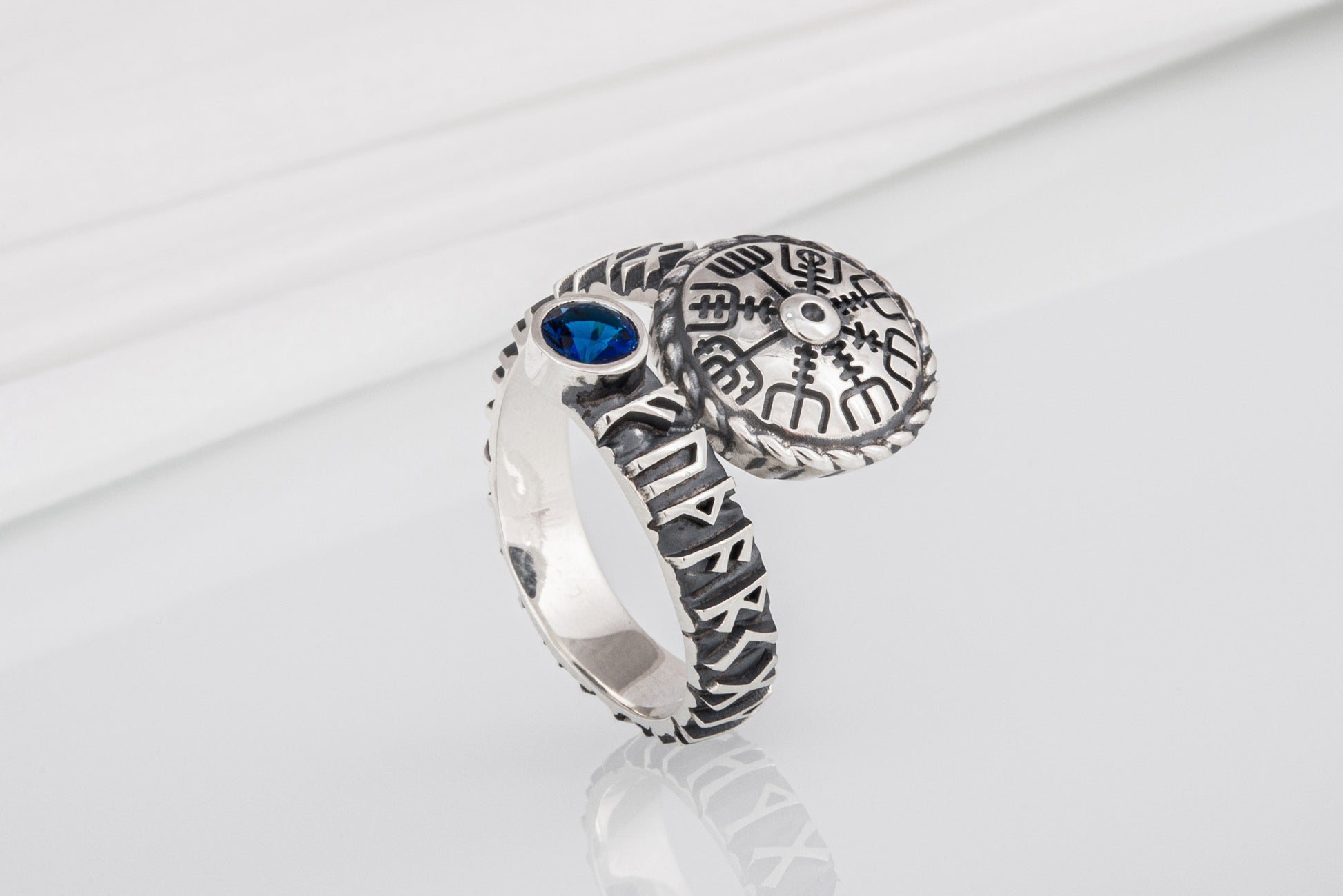 vkngjewelry Ring Silver Norse Snake Ring, Handmade Vegvisir Jewelry