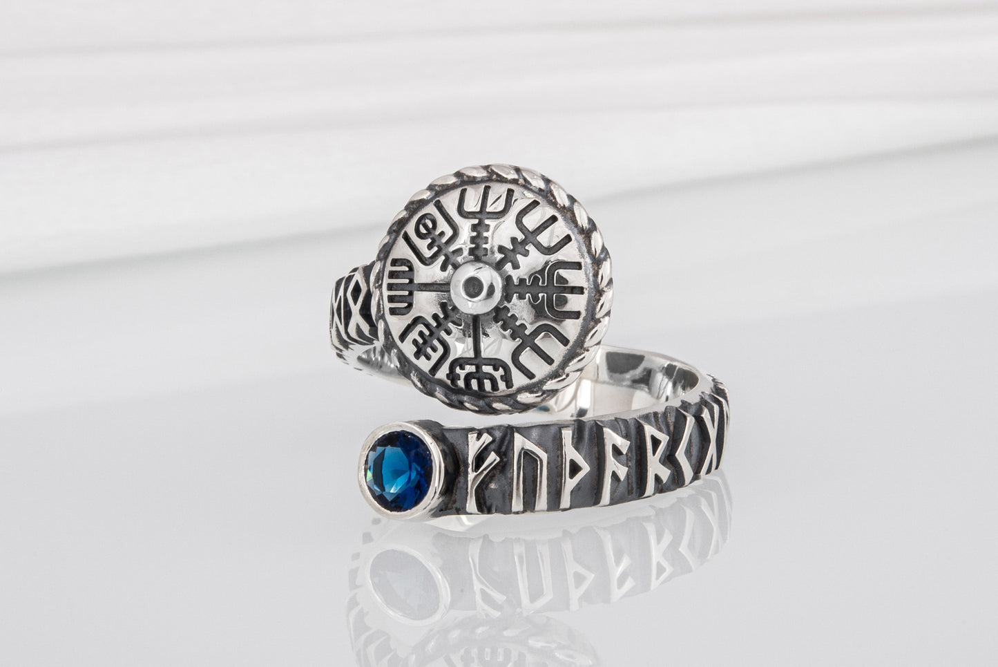 vkngjewelry Ring Silver Norse Snake Ring, Handmade Vegvisir Jewelry