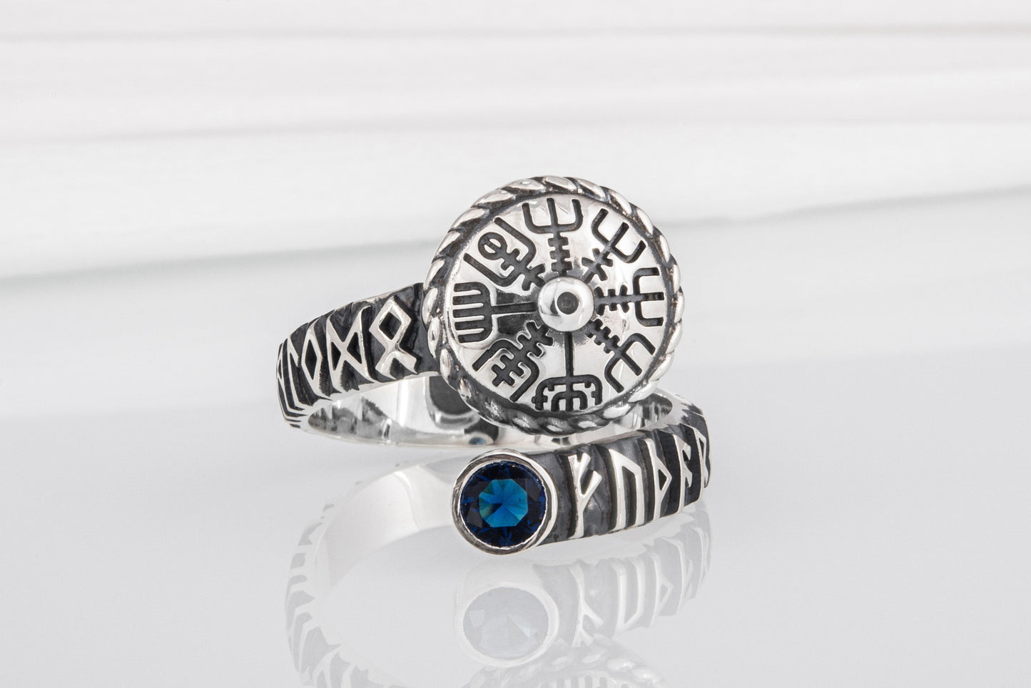 vkngjewelry Ring Silver Norse Snake Ring, Handmade Vegvisir Jewelry