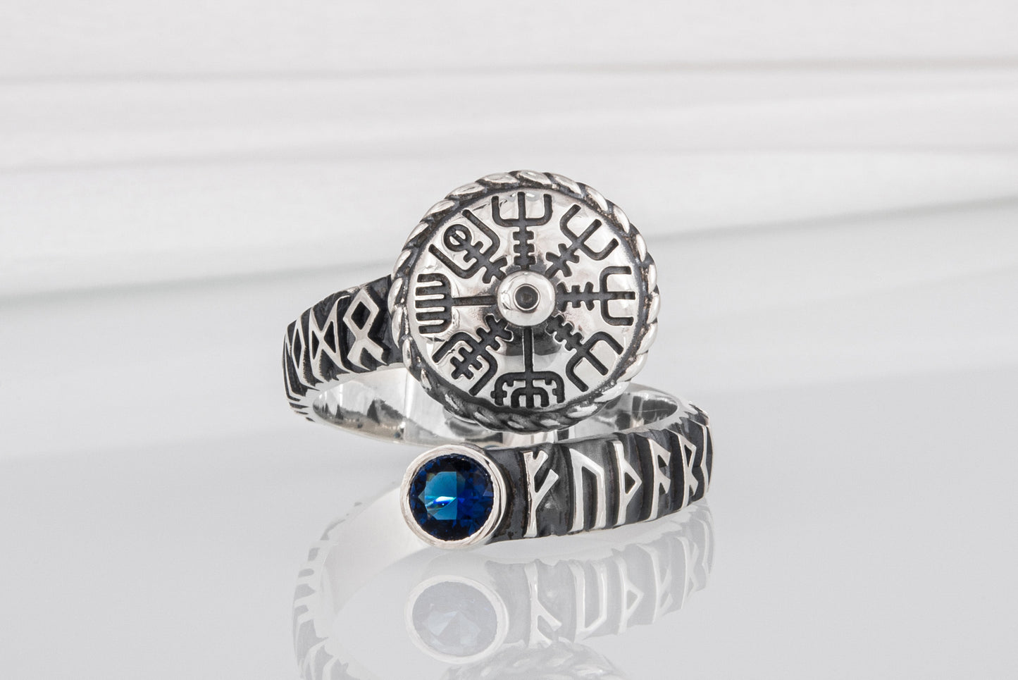 vkngjewelry Ring Silver Norse Snake Ring, Handmade Vegvisir Jewelry