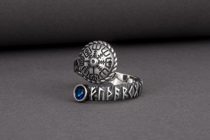 vkngjewelry Ring Silver Norse Snake Ring, Handmade Vegvisir Jewelry