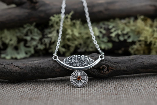 vkngjewelry Pendant Silver Rune Arc Amulet with Vegvisir