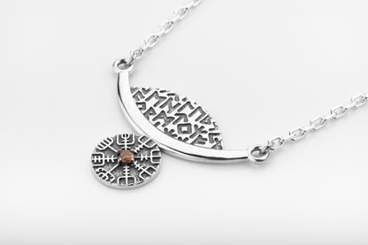 vkngjewelry Pendant Silver Rune Arc Amulet with Vegvisir