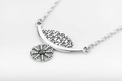 vkngjewelry Pendant Silver Rune Arc Pendant with Green CZ