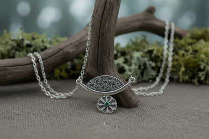 vkngjewelry Pendant Silver Rune Arc Pendant with Green CZ