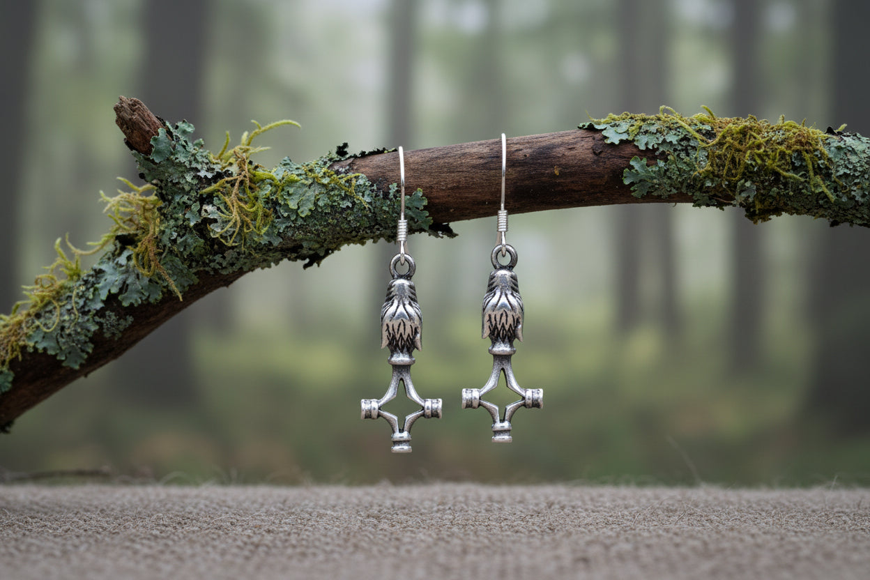 vkngjewelry Earrings Silver Sterling Wolf Cross Earrings