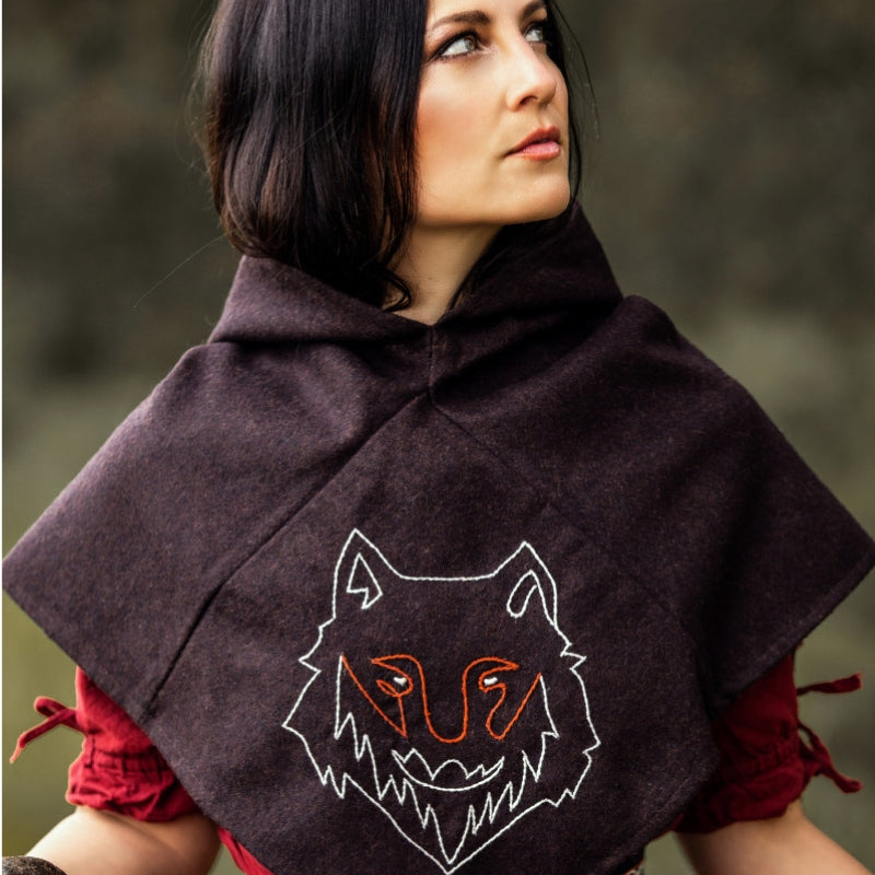 vkngjewelry Apparel & Accessories Skjoldehamn Gugel “Halfdan” Brown With Wolf Embroidery