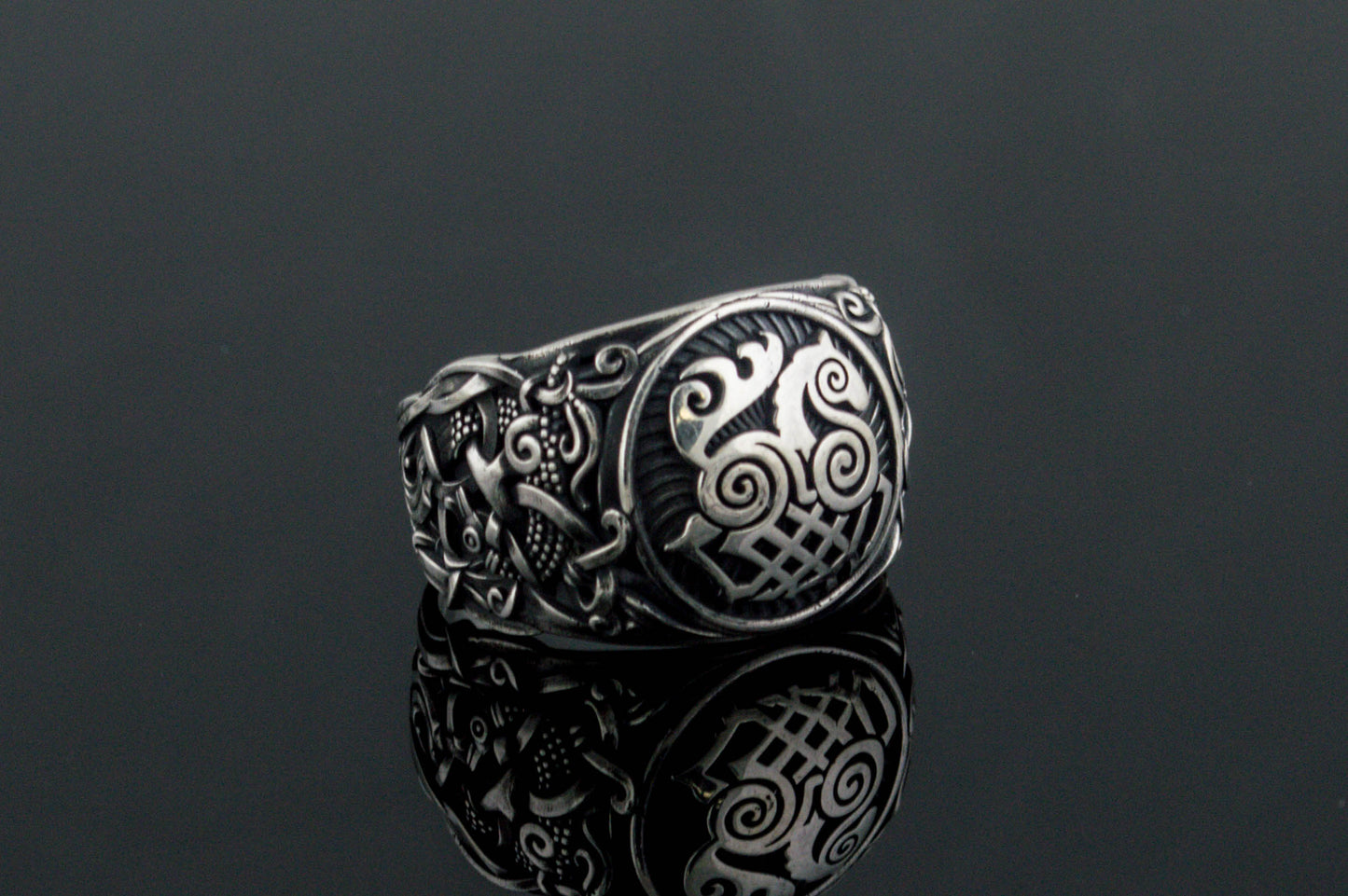 vkngjewelry Ring Handcrafted Sleipnir Mammen Style Sterling Silver Ring