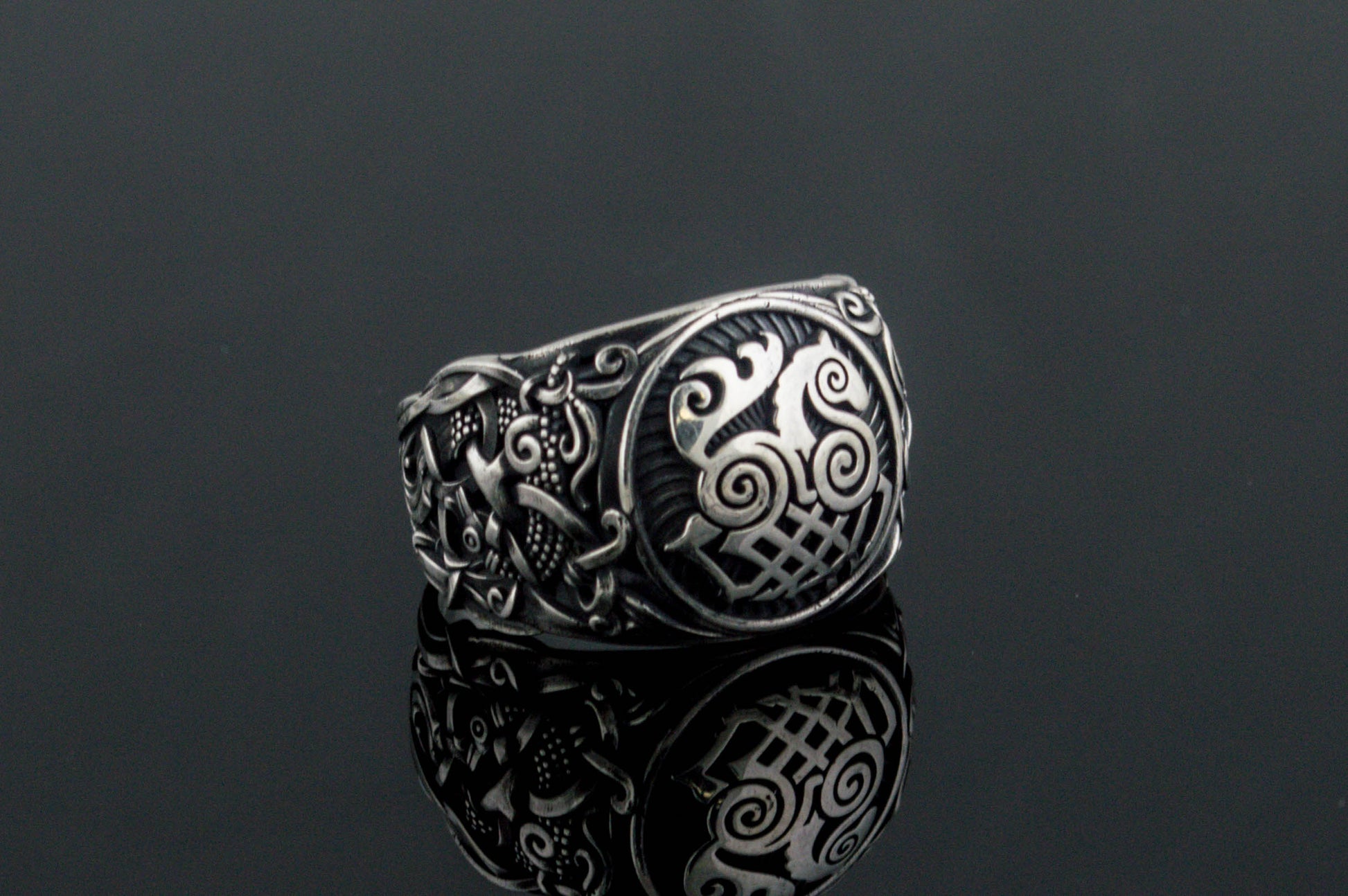 vkngjewelry Ring Handcrafted Sleipnir Mammen Style Sterling Silver Ring