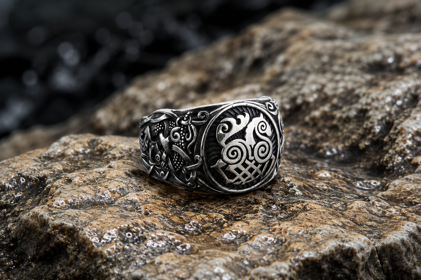 vkngjewelry Ring Handcrafted Sleipnir Mammen Style Sterling Silver Ring